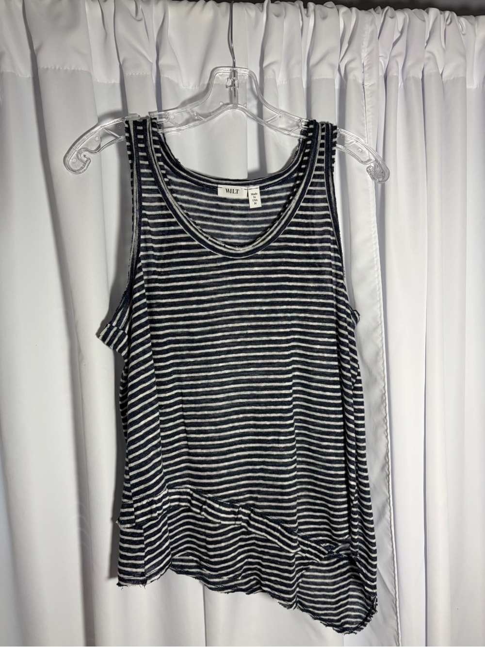 WILT Navy Blue & White Stripe Linen Tank Top size M